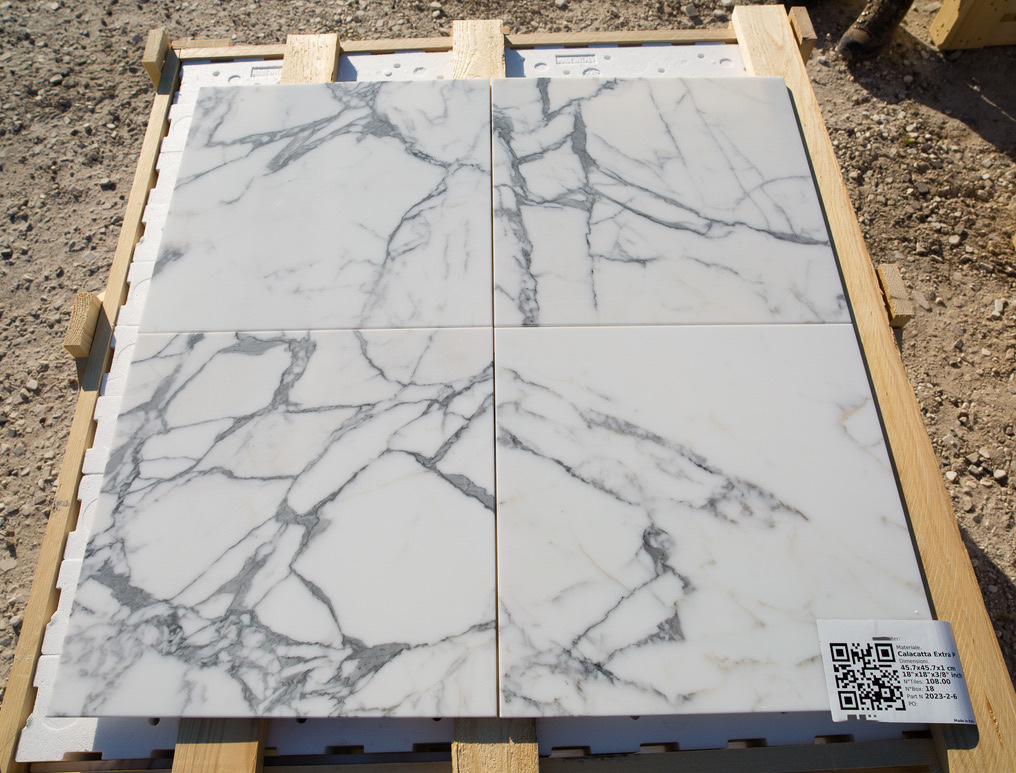 Statuary marble tile, 18″ × 18″, polished with beveled edges, at Mega Marble Atlanta