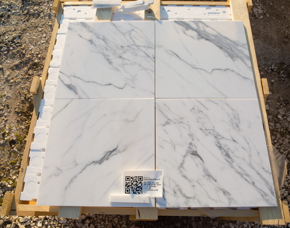 Statuary marble tile, 18″ × 18″, polished with beveled edges, at Mega Marble Atlanta