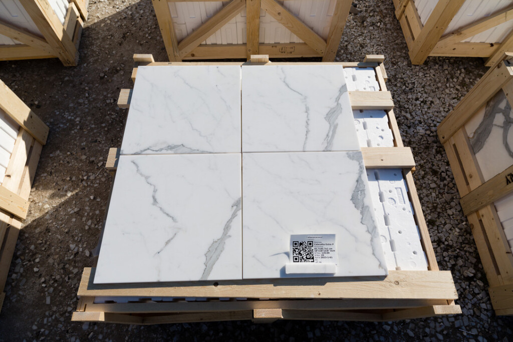 Statuary marble tile, 18″ × 18″, polished with beveled edges, at Mega Marble Atlanta