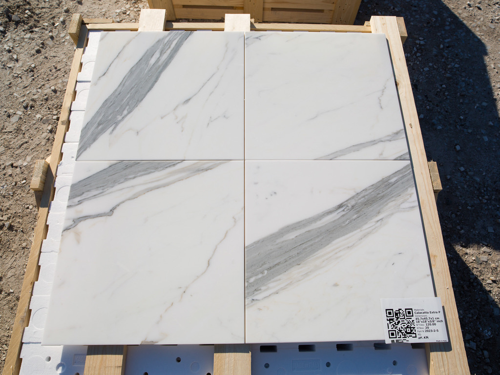 Statuary marble tile, 18″ × 18″, polished with beveled edges, at Mega Marble Atlanta