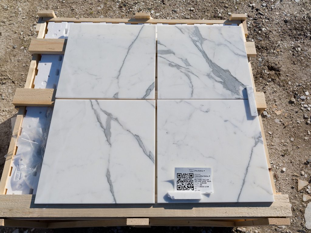 Statuary marble tile, 18″ × 18″, polished with beveled edges, at Mega Marble Atlanta