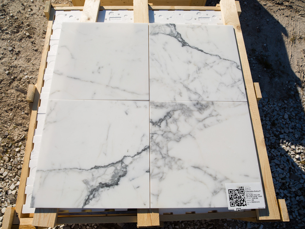 Statuary marble tile, 18″ × 18″, polished with beveled edges, at Mega Marble Atlanta