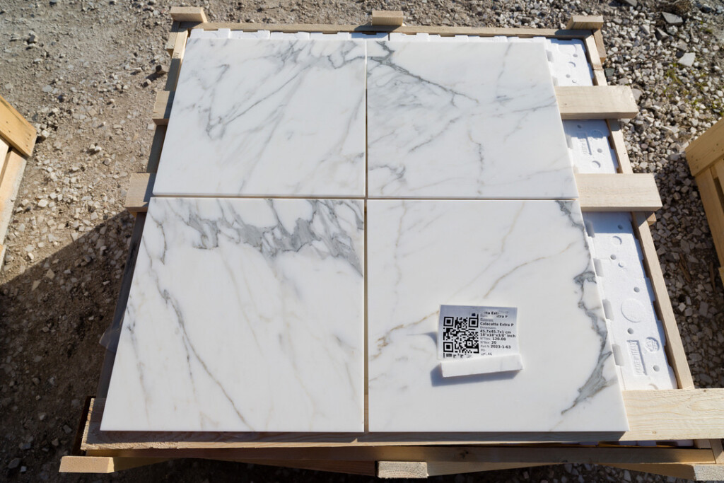 Statuary marble tile, 18″ × 18″, polished with beveled edges, at Mega Marble Atlanta
