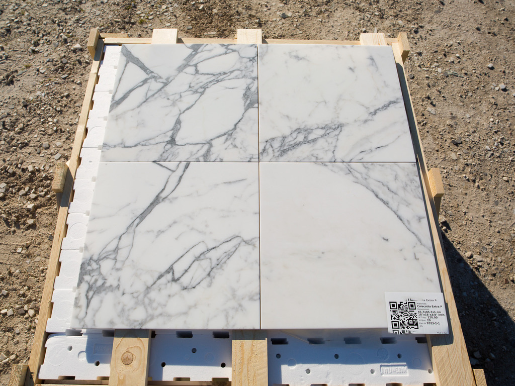 Statuary marble tile, 18″ × 18″, polished with beveled edges, at Mega Marble Atlanta
